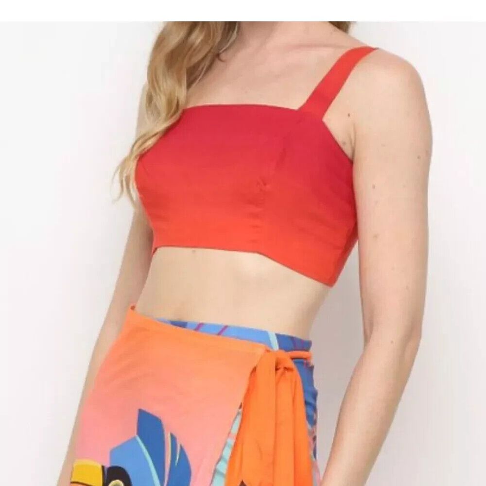 Farm Rio Anthropologie Tuca Tropica Cropped Blouse Tank Top Smocked M 279217